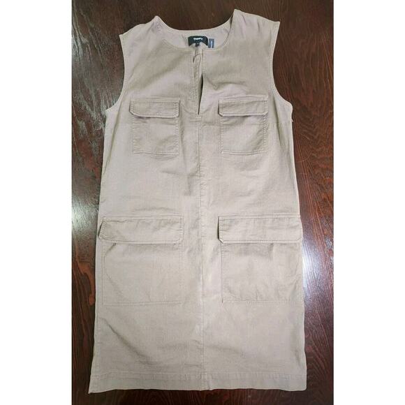 Theory Sz 0 Utilitarian Chino Shift Shirt Dress‎ Pockets Green Brown Sleeveless - Picture 3 of 7